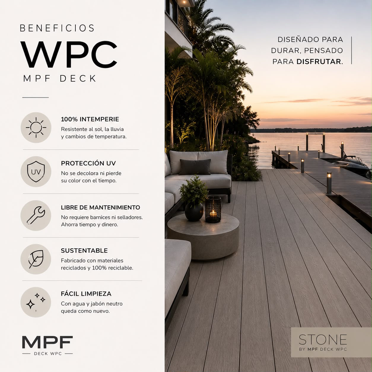 Deck WPC MPF instalado junto a un muelle